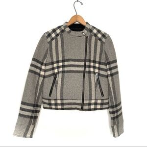 Gap | Gray Heritage Print Plaid Wool Moto Jacket